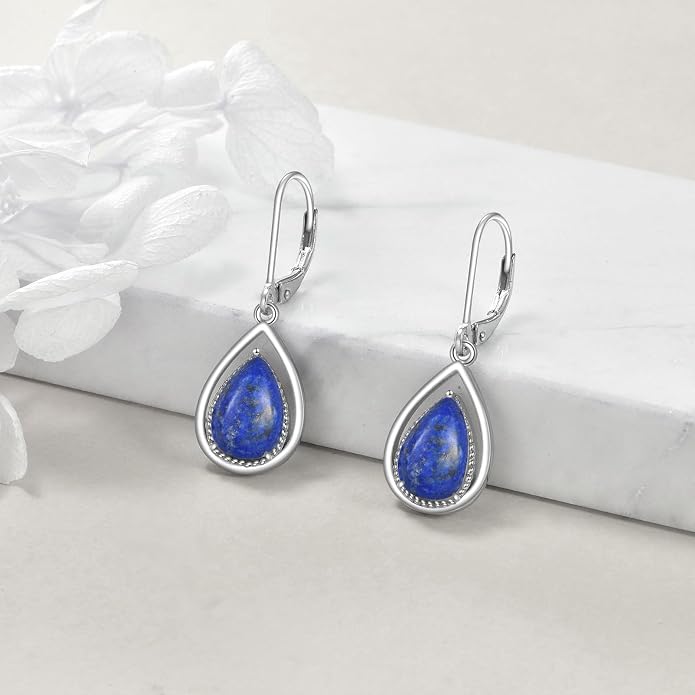VONALA Dangle Earrings 925 Sterling Silver Opal Larimar Lapis Sapphire Turquoise Moss Agate Crystal Dangling Earrings Jewelry Gift for Women