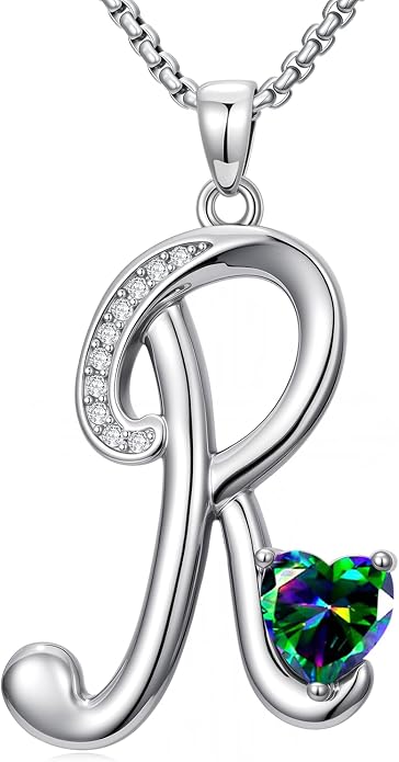 Birthday Gifts for Women Alphabet A to Z Initial Birthstone Pendant Necklaces for Women - 18k White Gold Plated Personalized Name Jewelry Anniversary Graduation Gifts for Wife Her Daughter Girlfriend(with Gift Box)