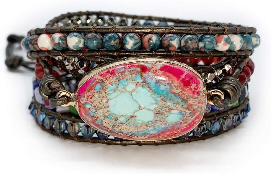 Boho Wrap Bracelet for Women, Handmade Natural Imperial Jasper Multi-Layer Stone Beaded Bracelet, Bohemian Healing Crystal Stone Jewelry Gifts