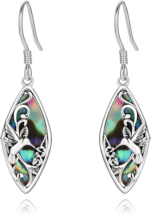 Sterling Silver Abalone Shell Filigree Dangle Drop Earrings Bohemia Jewelry Gift for Women Mother Mom
