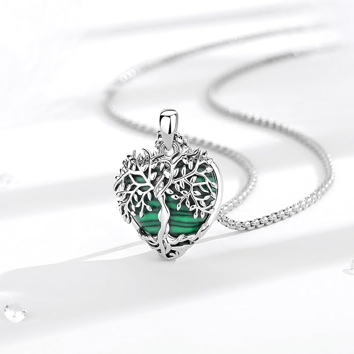 Vito Tree of Life Necklace for Women Men, Silver Plated Copper Teardrop Moonstone/Obsidian/Turquoise/Amethyst/Malachite Crystal Tree Necklace Protection Energy Amulet Jewelry Gift for Mom Wife, 20+2"