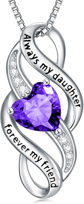 Daughter Necklace 925 Sterling Silver Always My Daughter Forever My Friend Infinity Necklace to Daughter Birthday Gift from Mom with 12 Birthstones