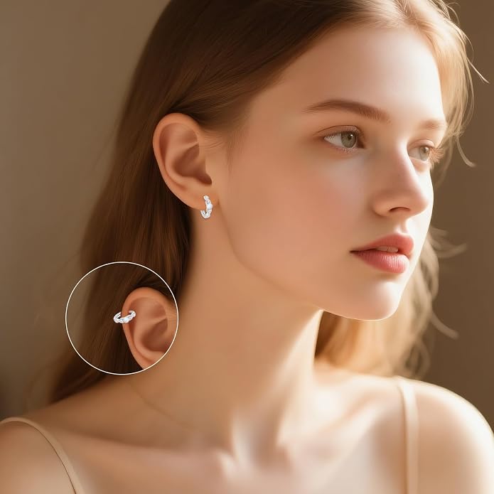Opal Small Cartilage Hoop Earrings for Women Sterling Silver Helix Hoop Huggies Earrings for Piercings Twisted Mini Opal Jewelry for Women