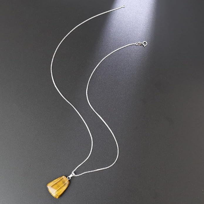 iSTONE 925 Sterling Silver Natural Crytral for Womens Pendant Necklace, Gemstone Birthstone with 17.8" Silver Chain Ladies