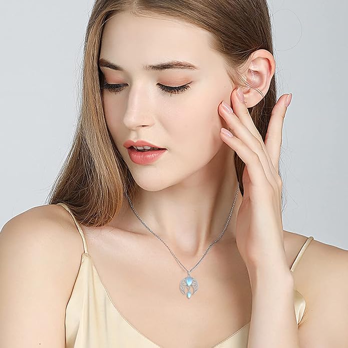 AOBOCO Sterling Silver Celtic Crescent Moon Goddess Pendant Irish Good Luck Necklace with Birthstone Crystal, Celtic Moon Jewelry Gift for Women Mom Wife