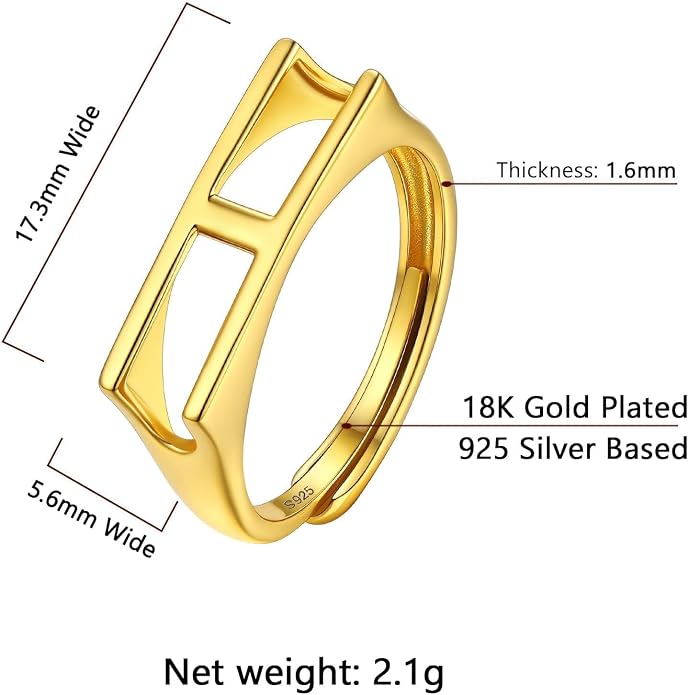 SILVERCUTE 925 Sterling Silver Initial Rings for Women,Adjustable Capital Letter Ring Hypoallergenic,Minimalist 925 Silver Rings for Mother Daughter