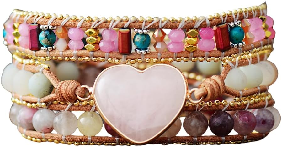 Women Bead Handmade Wrap Bracelets Boho Natural Stone Crystal Leather Bracelet