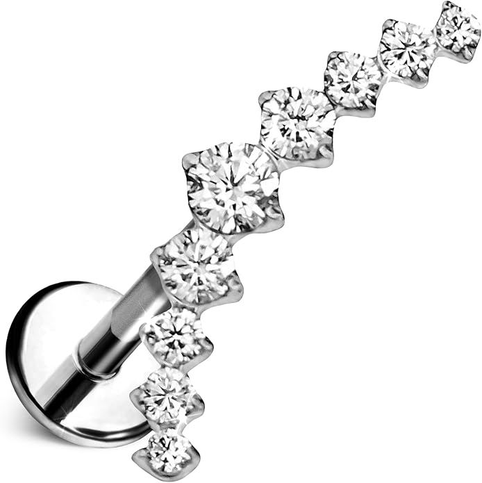 Cords Club Crystal Ear Climber Flat Back Stud – ASTM-F136 Implant Grade Titanium - Push Pin Design for Sensitive Ears (Single Earring)