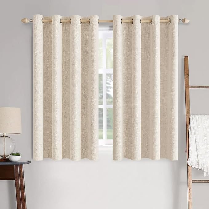 MIULEE 100% Blackout Linen Textured Curtains for Bedroom Solid Thermal Insulated Cream Beige Grommet Room Darkening Curtains & Drapes Luxury Decor for Living Room 52 x 45 Inch (2 Panels)