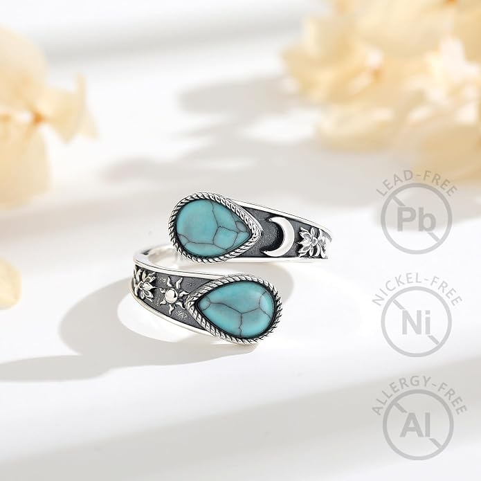 Vito 925 Sterling Silver Adjustable Open Spoon Ring for Women Men, Lotus Sunflower Snake Spoon Band Rings Feather Hug Witches Knot Inspirational Jewelry Gift for Wife