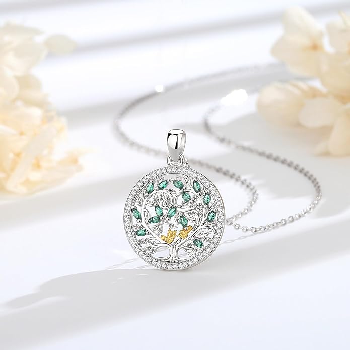 AEONSLOVE Tree of Life Necklace 925 Sterling Silver, Family Tree of Life Pendants Jewelry Gifts for Women Wife Mother, 18 Inch Chain