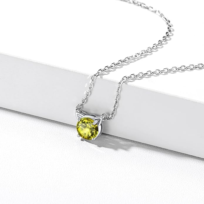 ChicSilver Bow and Cat Birthstone Necklace, 925 Sterling Silver Pendant Necklaces for Women, Hypoallergenic Silver Choker with 16 inch Rolo Chain, 12 Months Jewelry for Valentines Mothers Day Christmas
