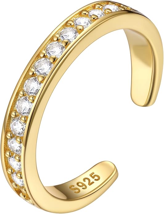 ChicSilver Sterling Silver Toe Rings for Women 14K Gold Plated Toe Rings for Women Open Adjustable Toe Ring for Women Toe Jewelry for Summer Beach