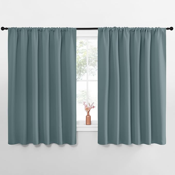 NICETOWN Blackout Curtains for Bedroom, Blackout Curtain Panels, Greyish Blue, 1 Pair, 70 by 63-inch, Window Treatment Energy Saving Thermal Insulated Solid Rod Pocket Blackout Drapes/Draperies