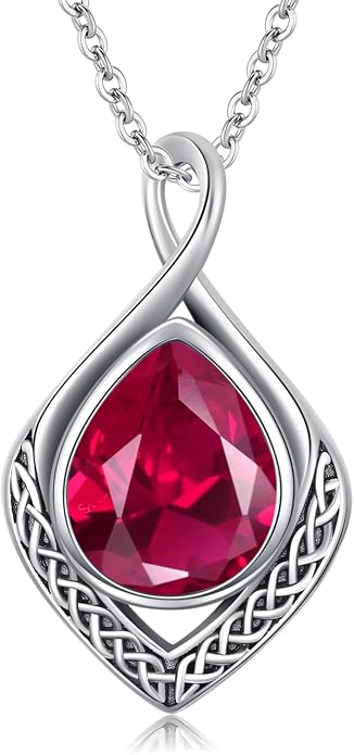 PELOVNY Celtic Knot Necklaces for Women 925 Sterling Silver Gemstone/Birthstone Teardrop Infinity Necklace Irish Celtic Pendant Jewelry Gifts for Mom Daughter Wife