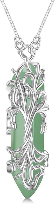 Healing Crystal Necklace 925 Sterling Silver Sunflower/Tree of Life Wrapped Pendant Reiki Energy Jewelry for Women