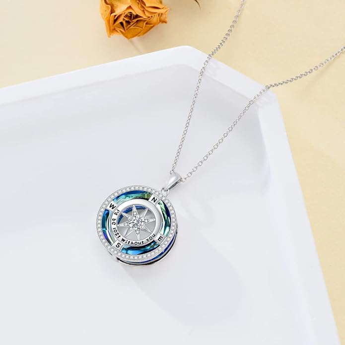 TOUPOP Necklace Gifts for Wife Compass Jewelry Women Anniversary Girlfriend Birthday Gift for Her Valentines I'd be Lost without You Sterling Silver Birthstone Necklaces