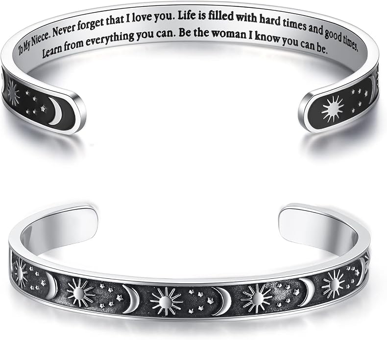 TONY & SANDY Inspirational Bracelets for Women Teen Girls Personalized Gifts for Daughter Granddaughter Mom Sister Friends Stainless Steel Engraved Cuff Birthday Easter Christmas