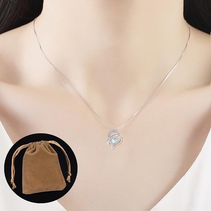 VOLUKA Created Opal/Amethyst/Mystic Topaz Pendant Necklace for Women,18K White/Rose Gold Plated Chain Wedding Engagement Jewelry Gift