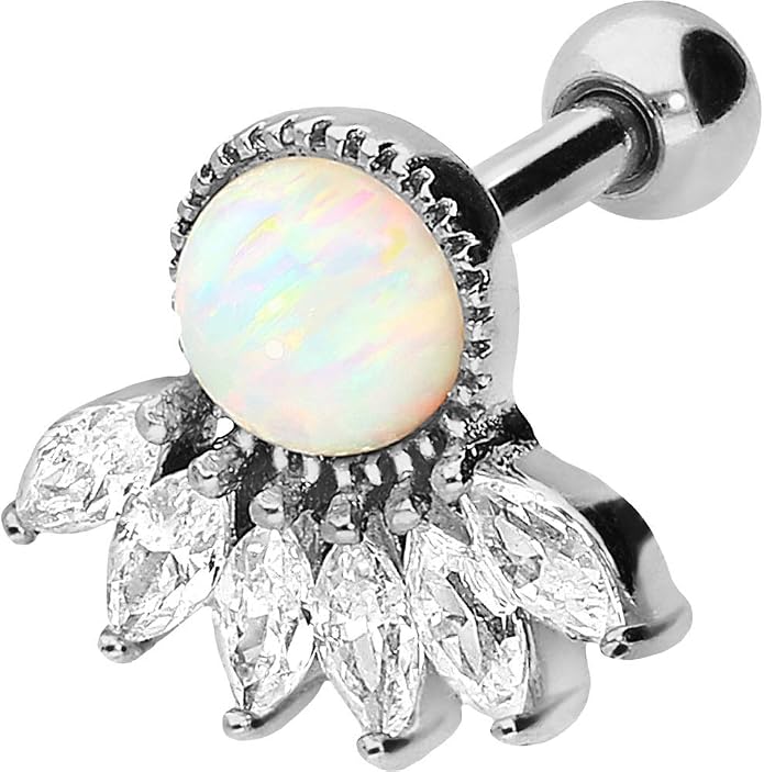 PIERCINGLINE 16G Surgical steel 316L ear piercing jewelry | SETTED CRYSTALS + SYNTHETIC OPAL | Helix Tragus Cartilage Stud earring