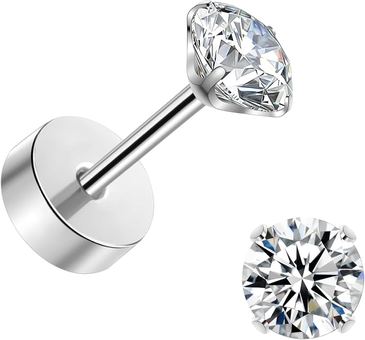 Titanium Earrings for Women Stud Earrings Cubic Zirconia Dainty Screw Flat Back Hypoallergenic Earrings for Women for Multiple Cartilage Helix Conch Tragus Piercing Jewelry for Sensitive Ears