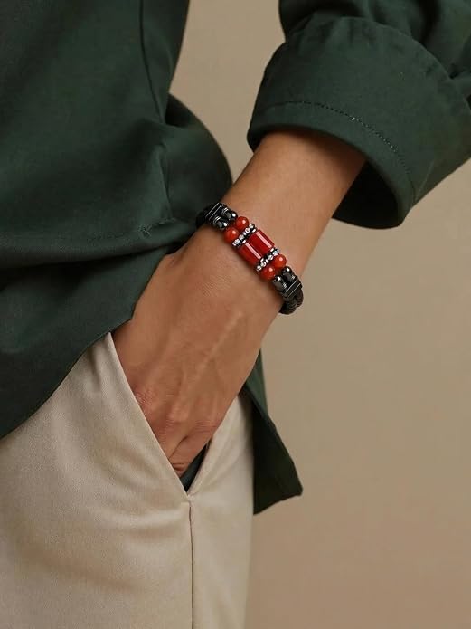 Mens Leather Turquoise/Tiger Eye/Obsidian/Lava Stone Bracelet–Braided Multi‑Layer Wristband Cuff Bangle Barcelet–Jewelry Box and Pouch Packing