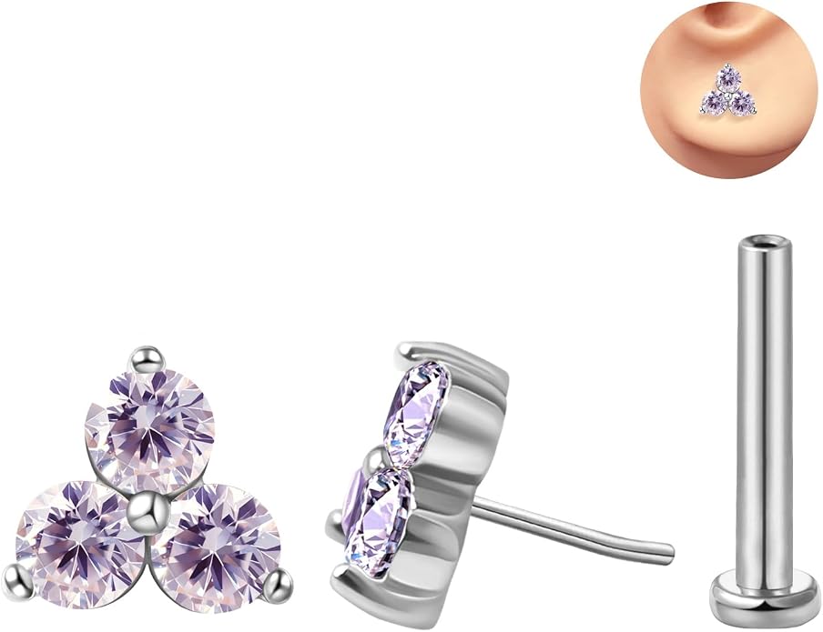 FANSING Cartilage Earring Tragus Stud Trio CZ Stone Flat Back Earring for Helix Conch Threadless Push Pin Labret Stud