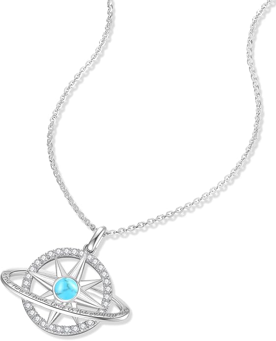 FANCIME Stellar Promise Birthstone Necklace for Women White Gold Plated Sterling Silver Planet Star Pendant Fine Jewelry Anniversary Birthday Mothers Day Gifts for Women Wife Friend Her
