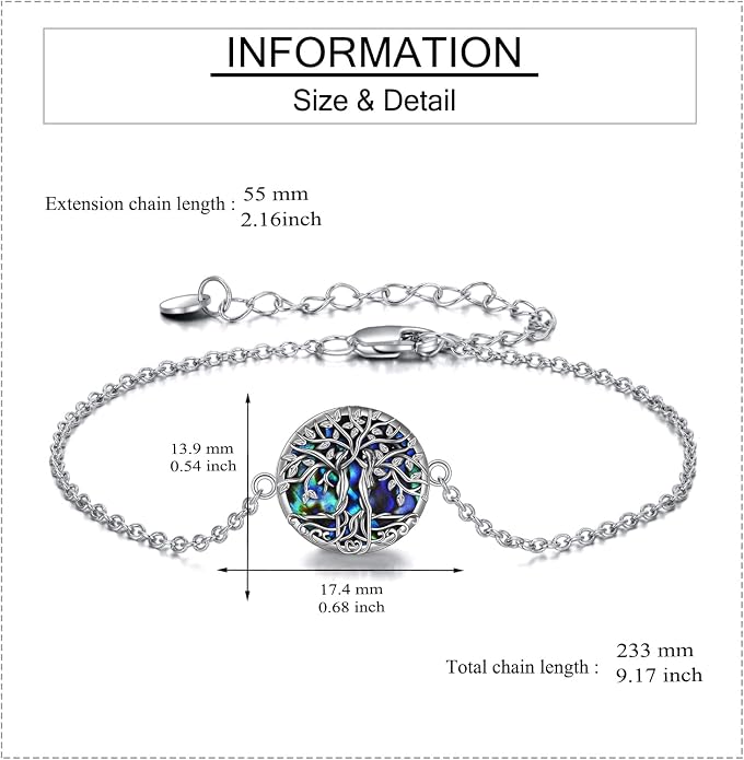 ONEFINITY Tree of Life Bracelet Sterling Silver Abalone Shell/Blue Opal/Turquoise/Malachite Tree of Life Jewelry Gifts for Women