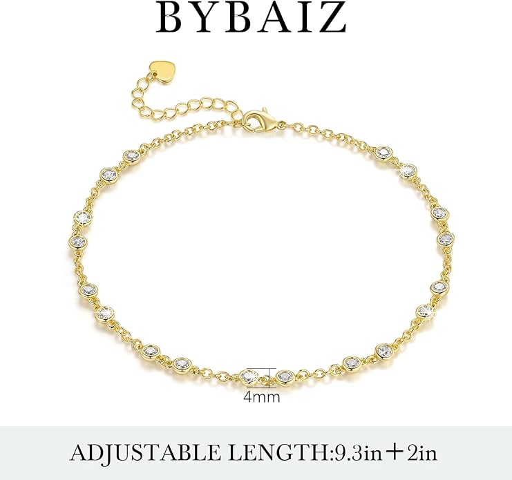 14K Gold Anklets for Women Gold Ankle Bracelets for Womens Anklets Ankle Bracelets for Women Evenly Spaced Cubic Zirconia with Delicate Brilliance Anklet Bracelet for Womens