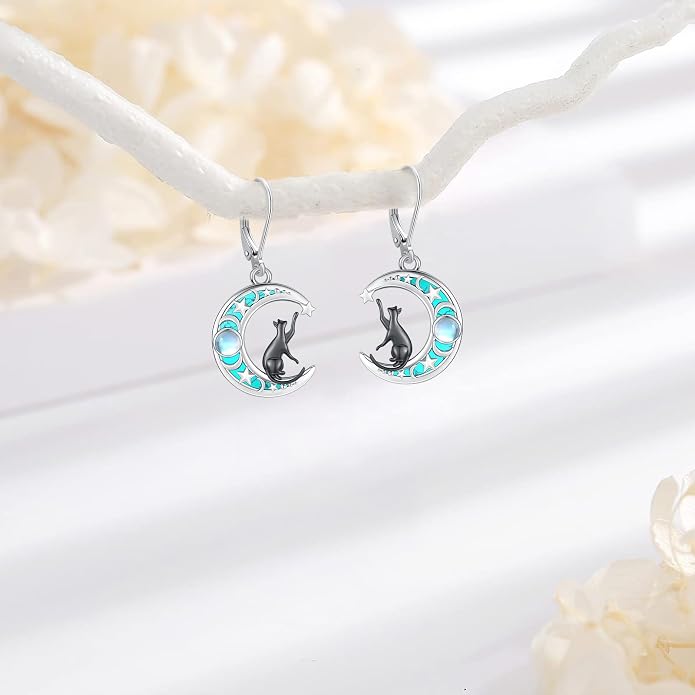 Dangle Earrings Sterling Silver Moonstone/Turquoise/CZ/Crystal Earrings for Women Tree of Life Animal Filigree Leverback Earrings Jewelry Gifts