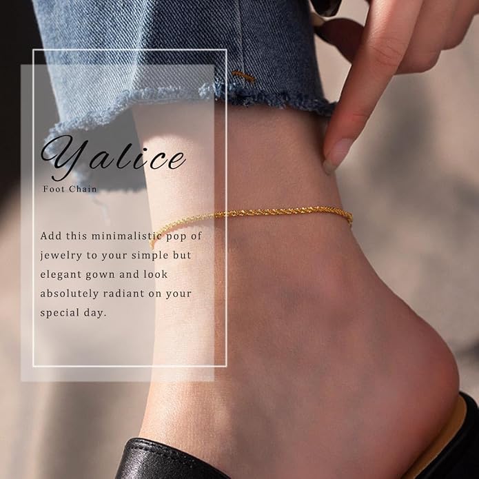 Yalice 925 Sterling Silver Ankle Bracelets for Women Dainty 14K Gold Plated Anklets Set Shiny Waterproof Ankle Chain Cross Beach Foot Jewelry Gifts