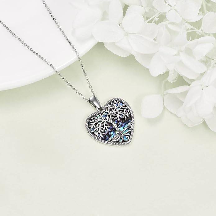 ONEFINITY Tree of Life Necklace for Women Sterling Silver Abalone Shell Crystal Tree of Life Pendant Necklace Family Tree Jewelry for Mom Daughter Sister Girls Christmas Gifts