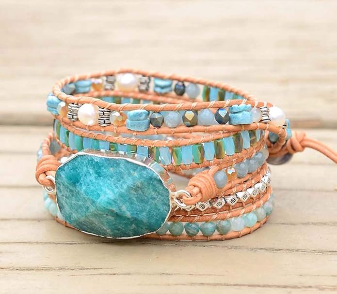 Boho Wrap Bracelet for Women, Handmade Natural Imperial Jasper Multi-Layer Stone Beaded Bracelet, Bohemian Healing Crystal Stone Jewelry Gifts