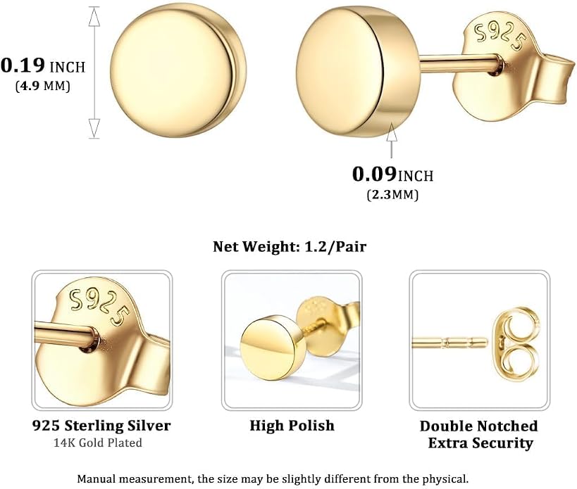 ChicSilver 925 Sterling Silver Earrings Dainty Bar/Circle/Triangle/Star/Ball Stud Earrings for Women with Gift Box, Hypoallergenic Earrings for Sensitive Ears