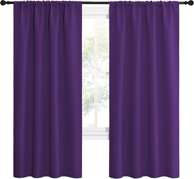 NICETOWN Blackout Curtains for Living Room - Triple Weave Home Decoration Thermal Insulated Solid Rod Pocket Blackout Drapes for Bedroom(Set of 2, 42 x 72 Inch, Royal Purple)