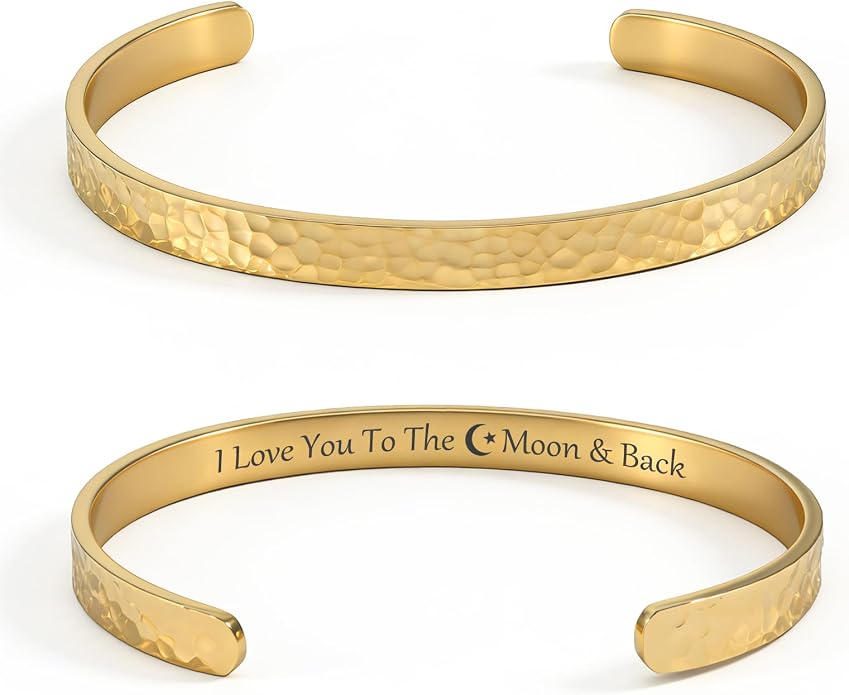 Inspirational Bible Verse Cuff Bracelet for Women, 18K Gold Plated Hammered Bangle, Christian Faith Jewelry Gift, Adjustable Non Tarnish