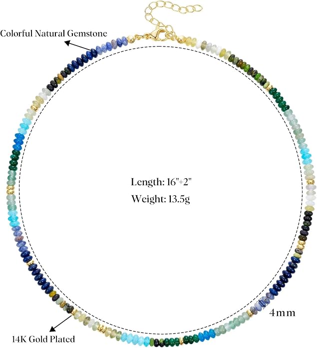KELORIS PATH Beaded Necklace for Women, Colorful Gemstone Boho Bead Choker for Beach, Trendy Summer Natural Stone Jewelry Gifts