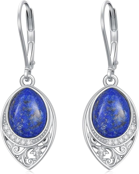 PROESS Filigree Teardrop Earrings S925 Sterling Silver Turquoise/Black Onyx/Peridot/Lapis Lazuli/Abalone Dangle Earrings Teardrop Jewelry for Women Mothers Day Birthday Christmas Gifts