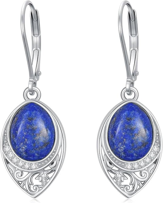 PROESS Filigree Teardrop Earrings S925 Sterling Silver Turquoise/Black Onyx/Peridot/Lapis Lazuli/Abalone Dangle Earrings Teardrop Jewelry for Women Mothers Day Birthday Christmas Gifts