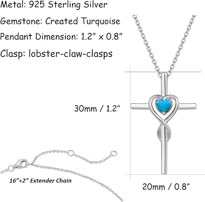 FANCIME Birthstone Cross Necklace for Women Birthstone Necklace Heart Infinity Cross Pendant Necklace Fine Jewelry Christmas Birthday Holiday Gifts for Her, 16"+2" Inches