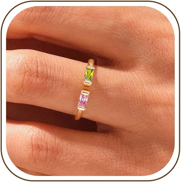WFYOU Gold Birthstone Rings for Women - Non Tarnish Dainty 14K Gold Plated Stackable CZ Rings for Her & Couples - Personalized Jewelry Gift for Birthday