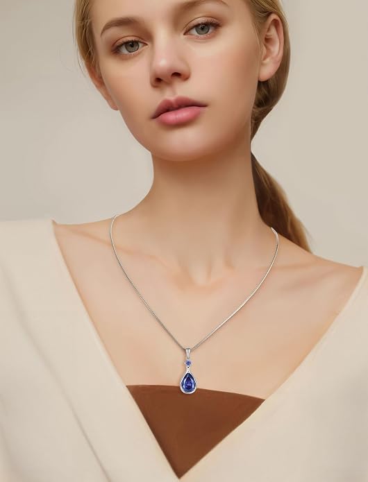 Birthstone Necklace for Women Teardrop Necklace S925 Sterling Silver Infinity Love Pendant for Mom Women