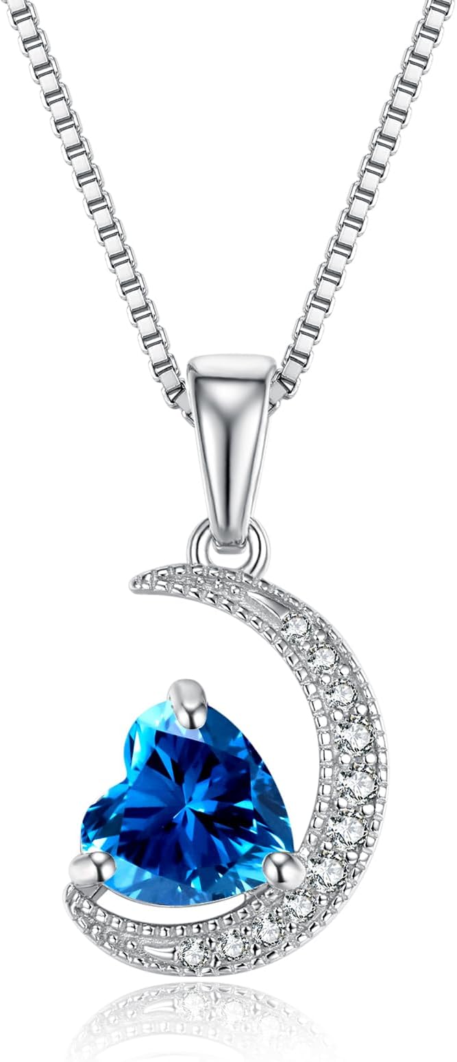 new spring White Gold Moon Pendant Sterling Silver Heart Shaped Moon Pendant Necklace for Women Jewelry Gifts for Mother's Day,Birthday and Anniversary Festivals