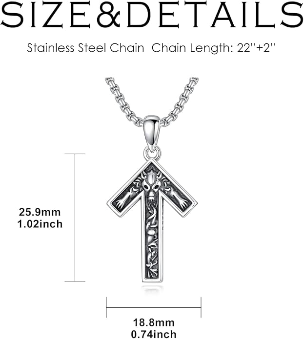 ROMANTICWORK Viking Necklace for Men 925 Sterling Silver Viking Pendant Necklace Amulet Jewelry for Father Husband Birthday Christmas