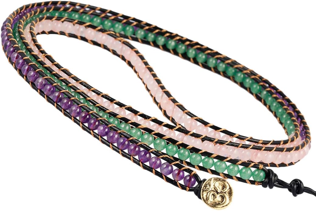 Nupuyai Handmade Leather Beaded Stone Wraps Bracelet Collection for Unisex