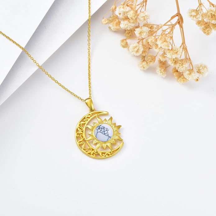 Crescent Moon Necklace for Women 18K Gold Plated Silver Moon and Sun Pendant with Gemstone Dainty Birthstone Jewelry Pendant Necklace for her