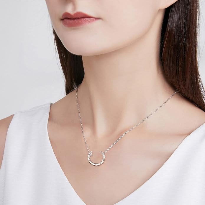 Palpitate Moon Star Necklace Moon Phase Necklace Pendant 925 Sterling Silver Jewelry Christmas Gifts for Women Wife Her Adjustable Chain