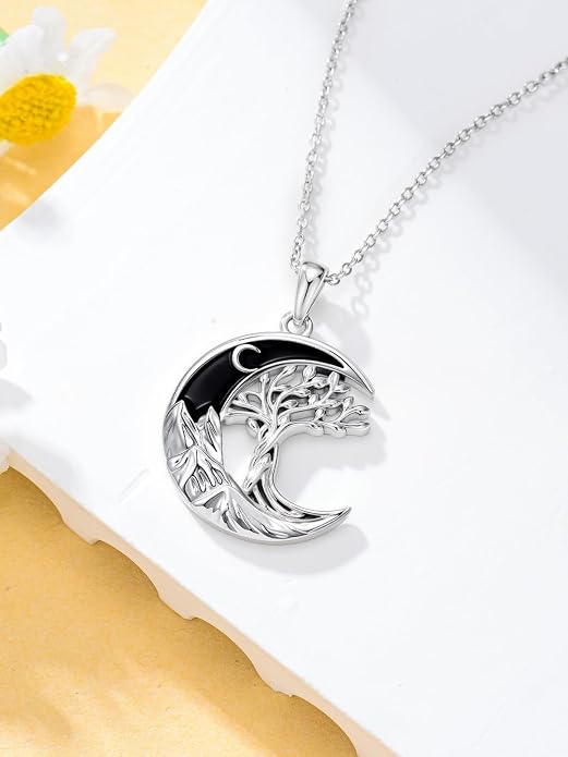 Tree of Life/Cat/Horse/Turtle/Sun/Cow Pendant Crescent Moon Necklace Anniversary Graduation Birthday for Grandma Women Wife Daughter(with Gift Box)