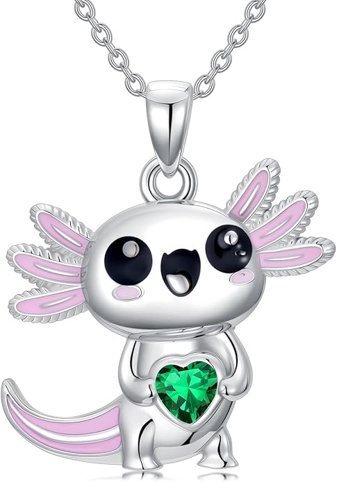 Dorunmo Axolotl Necklace 925 Sterling Silver Axolotl Birthstone Pendant Cute Animal Axolotl Jewelry Gifts for Women